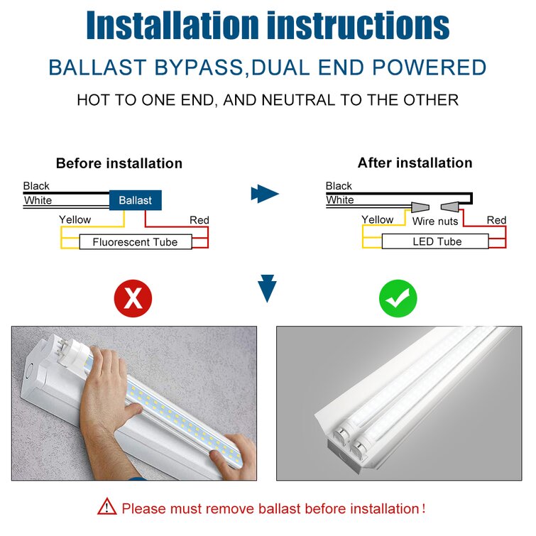 JESLED G13 Bi pin Based T8 4FT LED Light Bulbs 24W 3000LM Wayfair